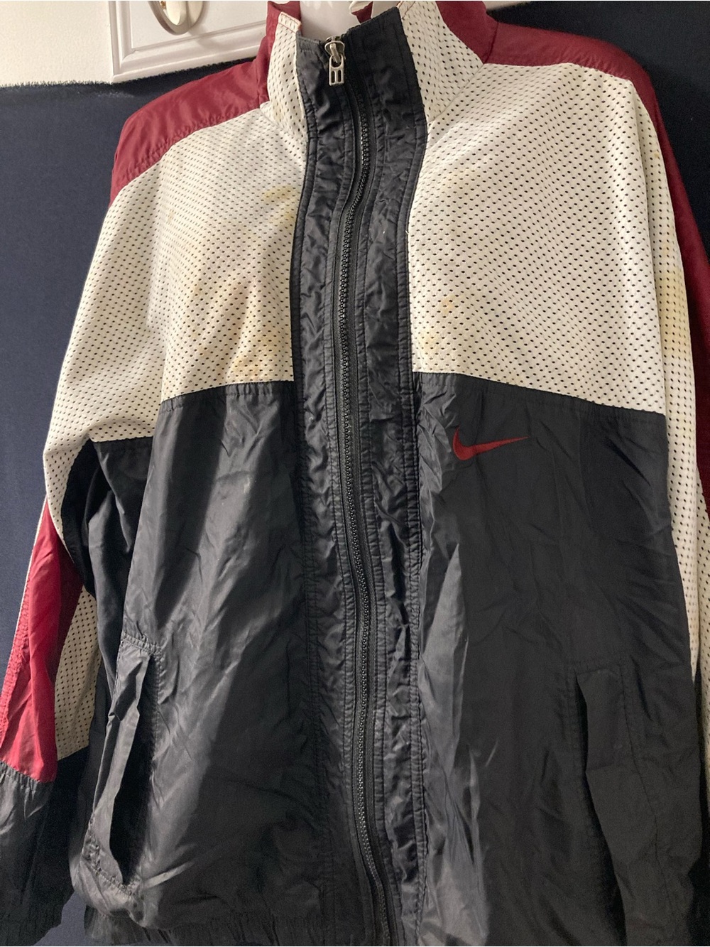 Vintage Nike Windbreaker Jacket Big Swoosh Black Burgundy Size L